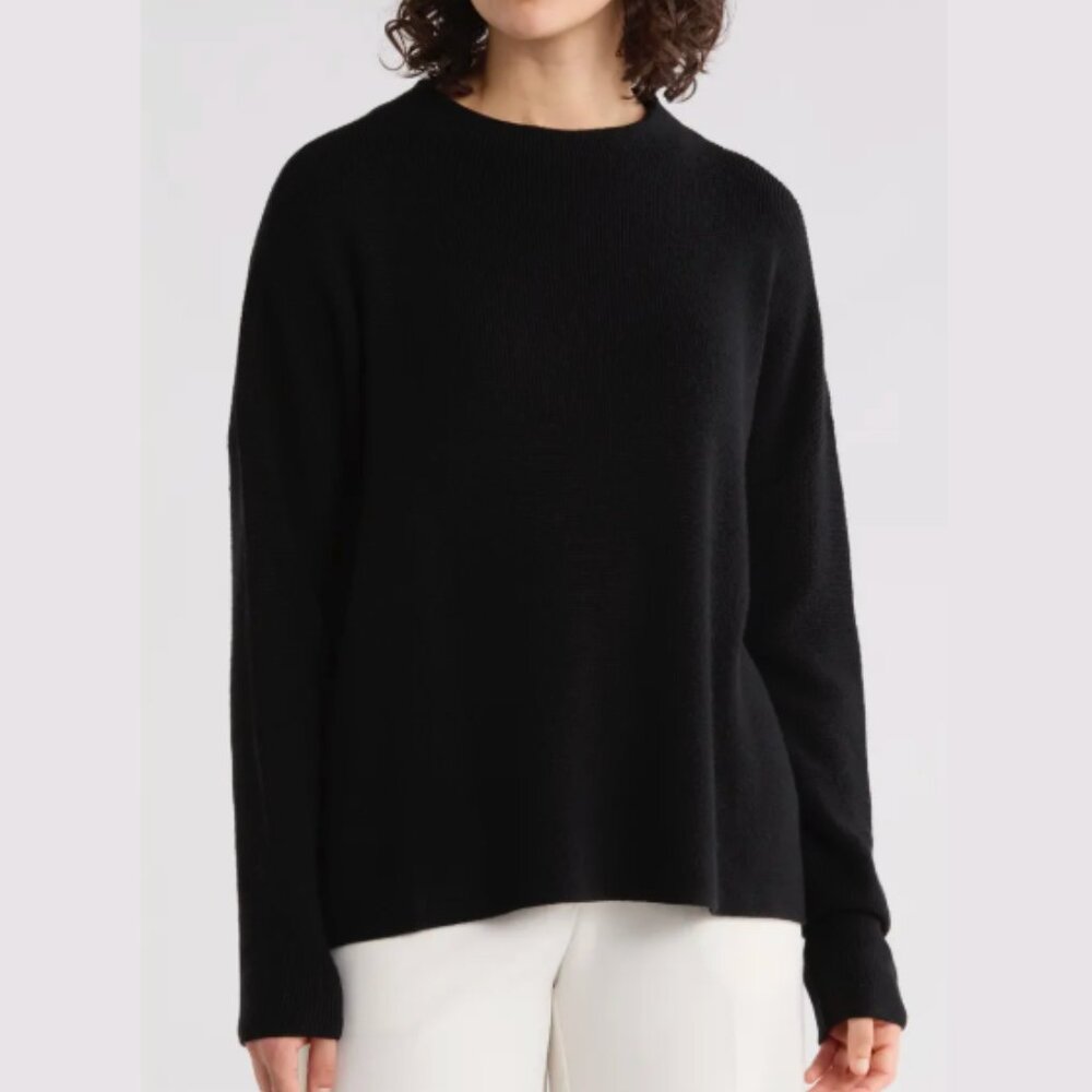 Eileen Fisher Funnel Neck Merino Wool Sweater Black Size XL